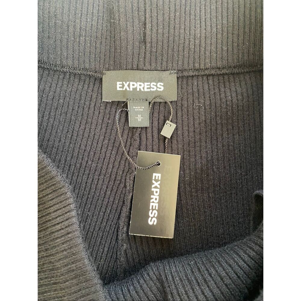 Express women M pull on ribbed sweater pants w/tie drawstring brand new black - Picture 2 of 8